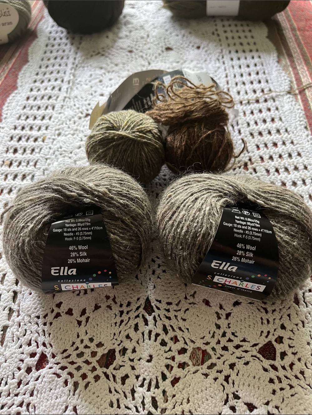 Ella by S. Charles Wool/Silk/Mohair Yarn - Heathered Gray and Olive Italian